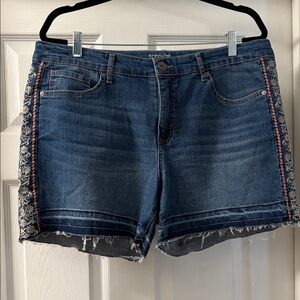 Terra & Sky Dark Blue Denim Shorts with Pink & Cream Embroidered Side Trim